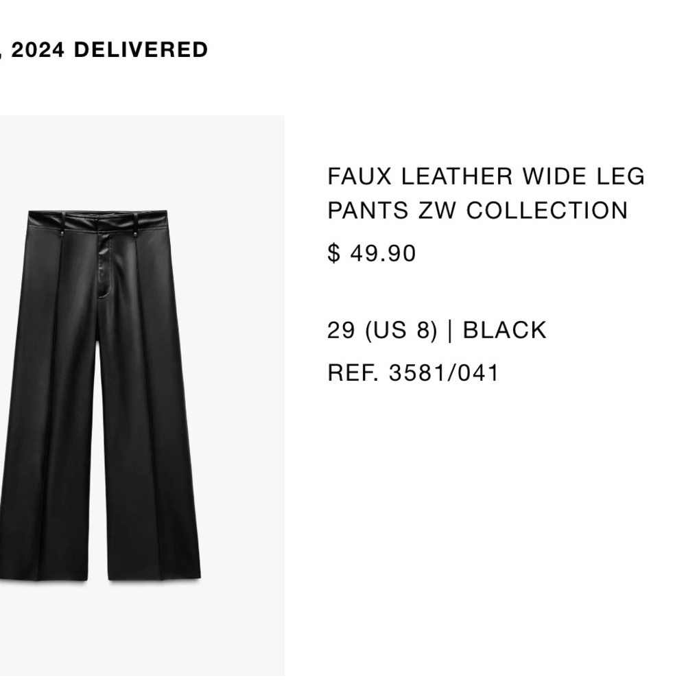 Zara Black Faux Leather Wide Leg Pants